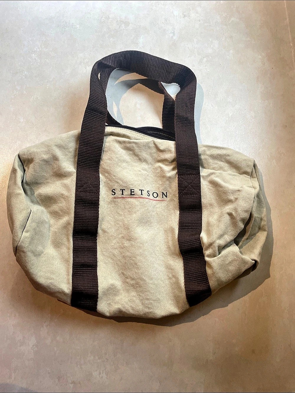 Stetson Beige Duffle Bag Canvas Travel Carry-On 16"x12"